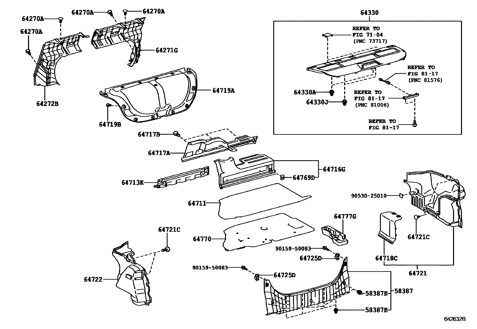 Toyota CAMRY 杂物箱板和行李箱垫 EPC diagram — 642632B