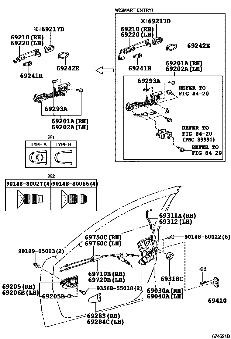 Toyota CAMRY 前门锁和车门把手 EPC diagram — 674621B