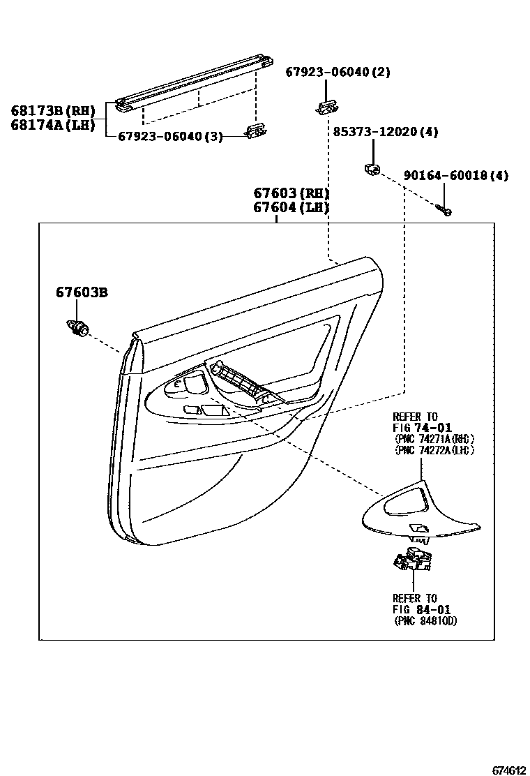Toyota CAMRY 后门板和后门玻璃 EPC diagram — 674612A
