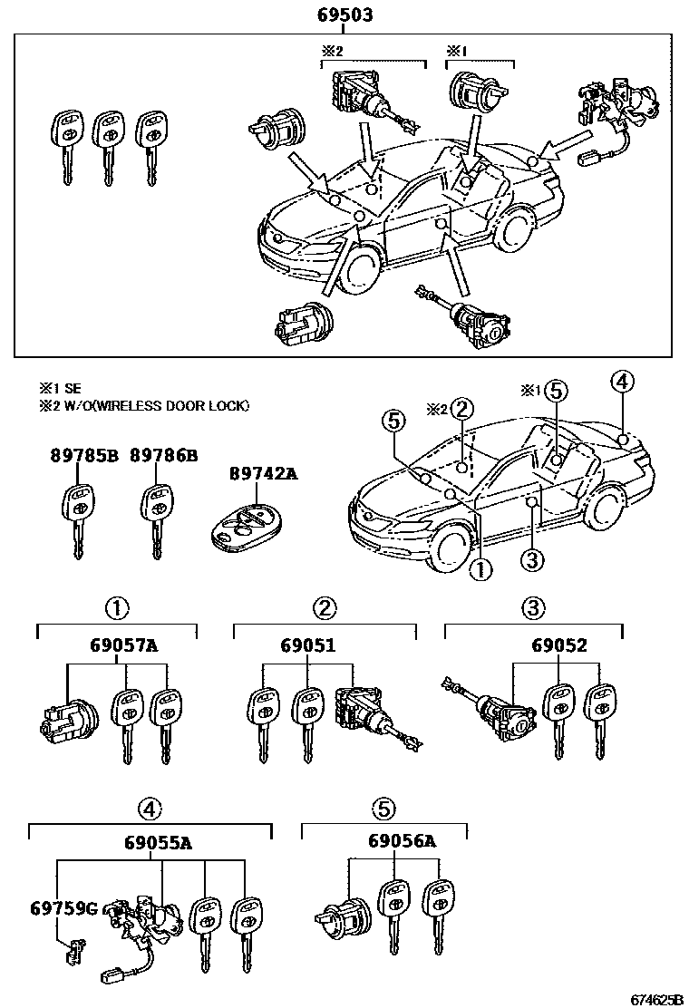 Toyota CAMRY 锁芯组件 EPC diagram — 674625B