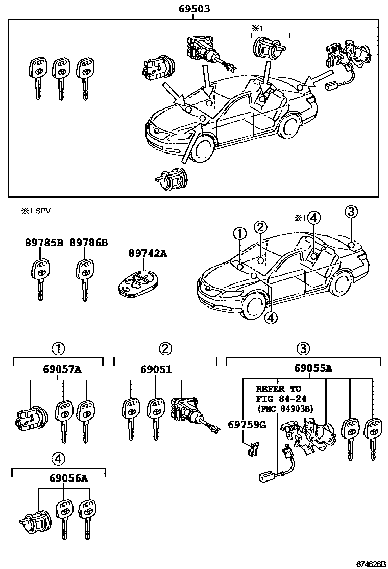 Toyota CAMRY 锁芯组件 EPC diagram — 674626B