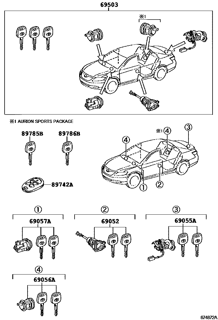 Toyota CAMRY 锁芯组件 EPC diagram — 674872B