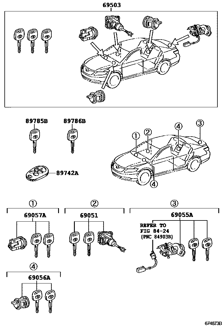 Toyota CAMRY 锁芯组件 EPC diagram — 674873B