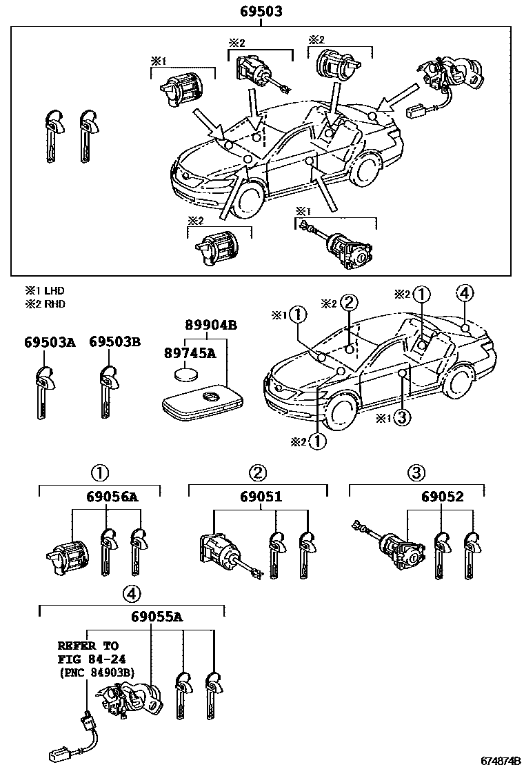 Toyota CAMRY 锁芯组件 EPC diagram — 674874B