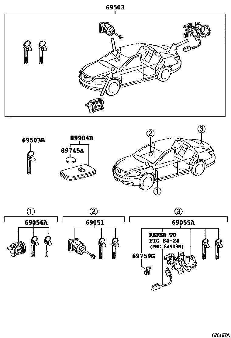 Toyota CAMRY 锁芯组件 EPC diagram — 676167A