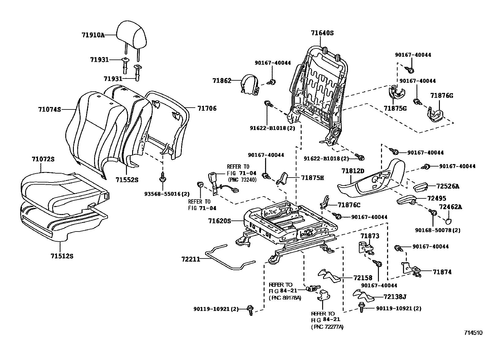 Toyota CAMRY 前排座椅和座椅滑轨 EPC diagram — 714510