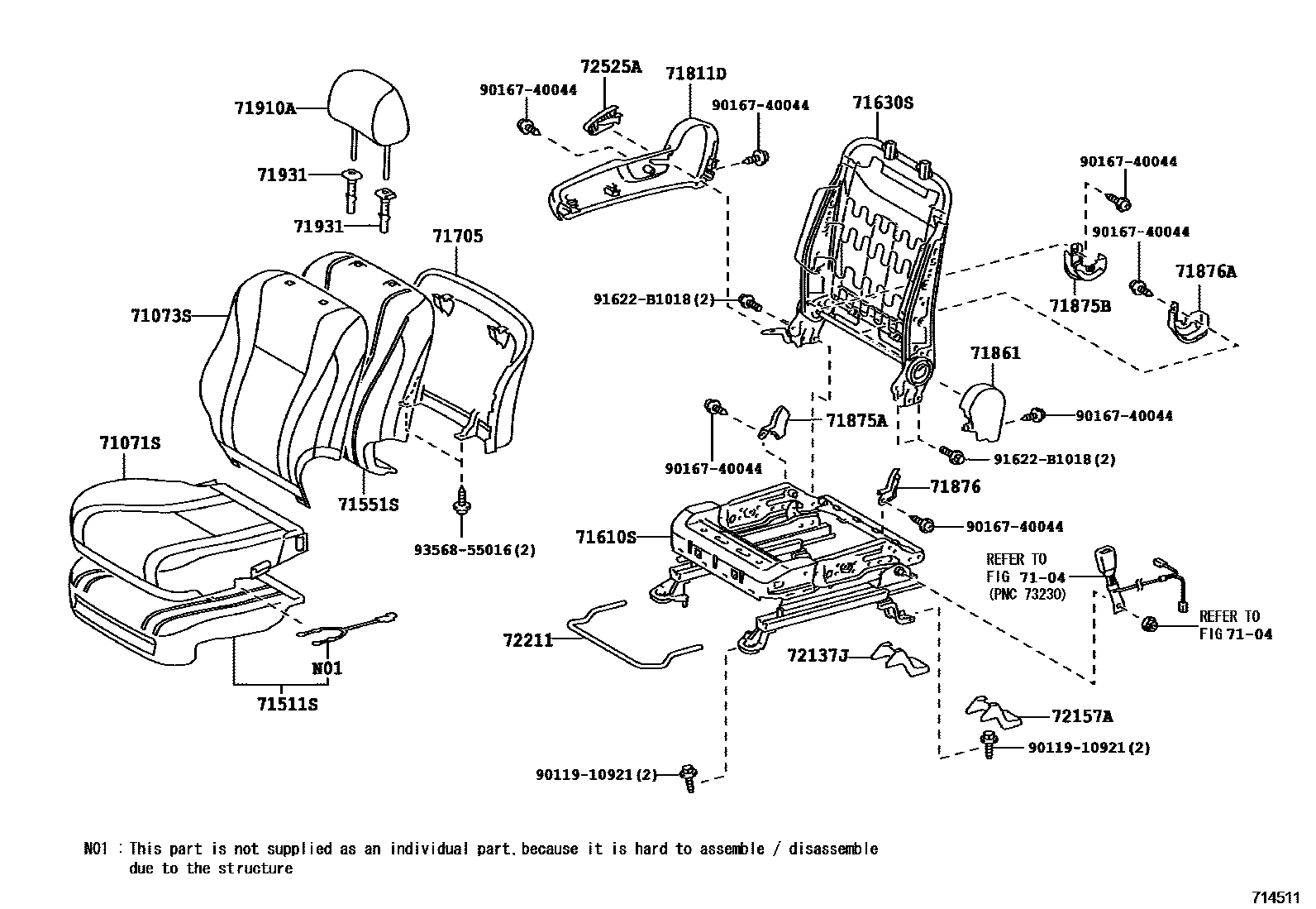 Toyota CAMRY 前排座椅和座椅滑轨 EPC diagram — 714511