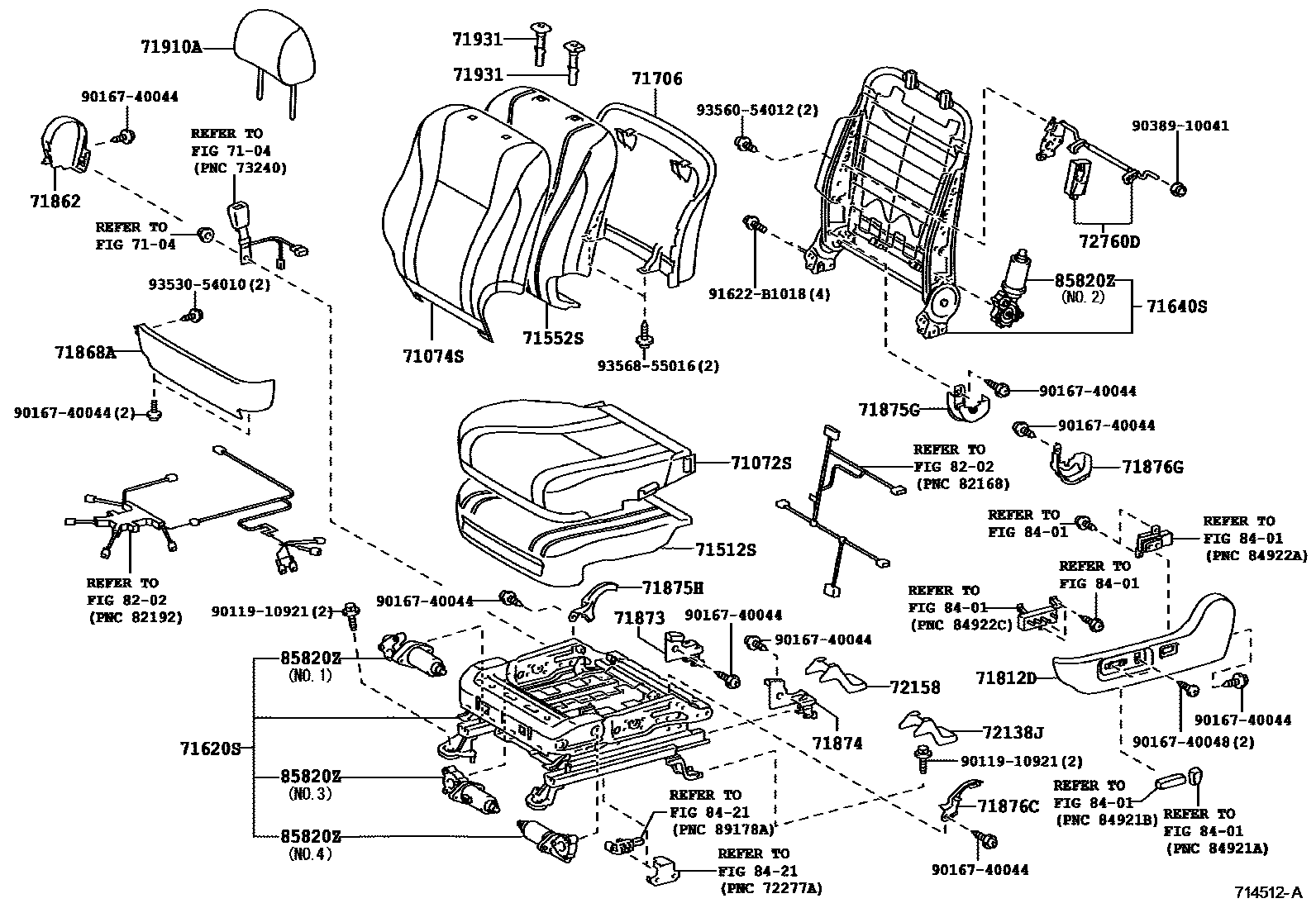 Toyota CAMRY 前排座椅和座椅滑轨 EPC diagram — 714512A