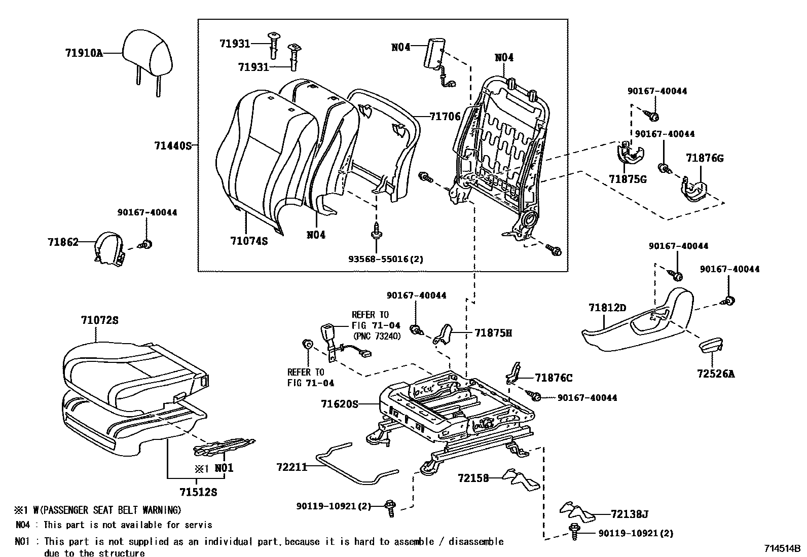 Toyota CAMRY 前排座椅和座椅滑轨 EPC diagram — 714514B