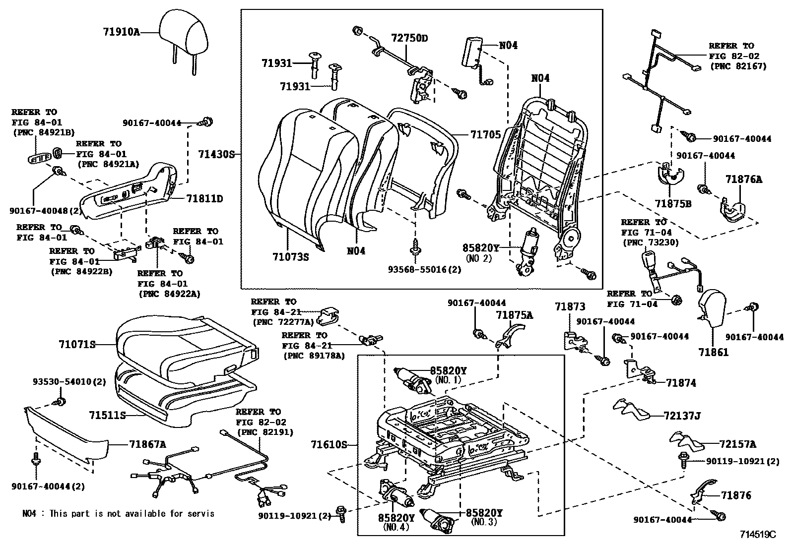 Toyota CAMRY 前排座椅和座椅滑轨 EPC diagram — 714519C