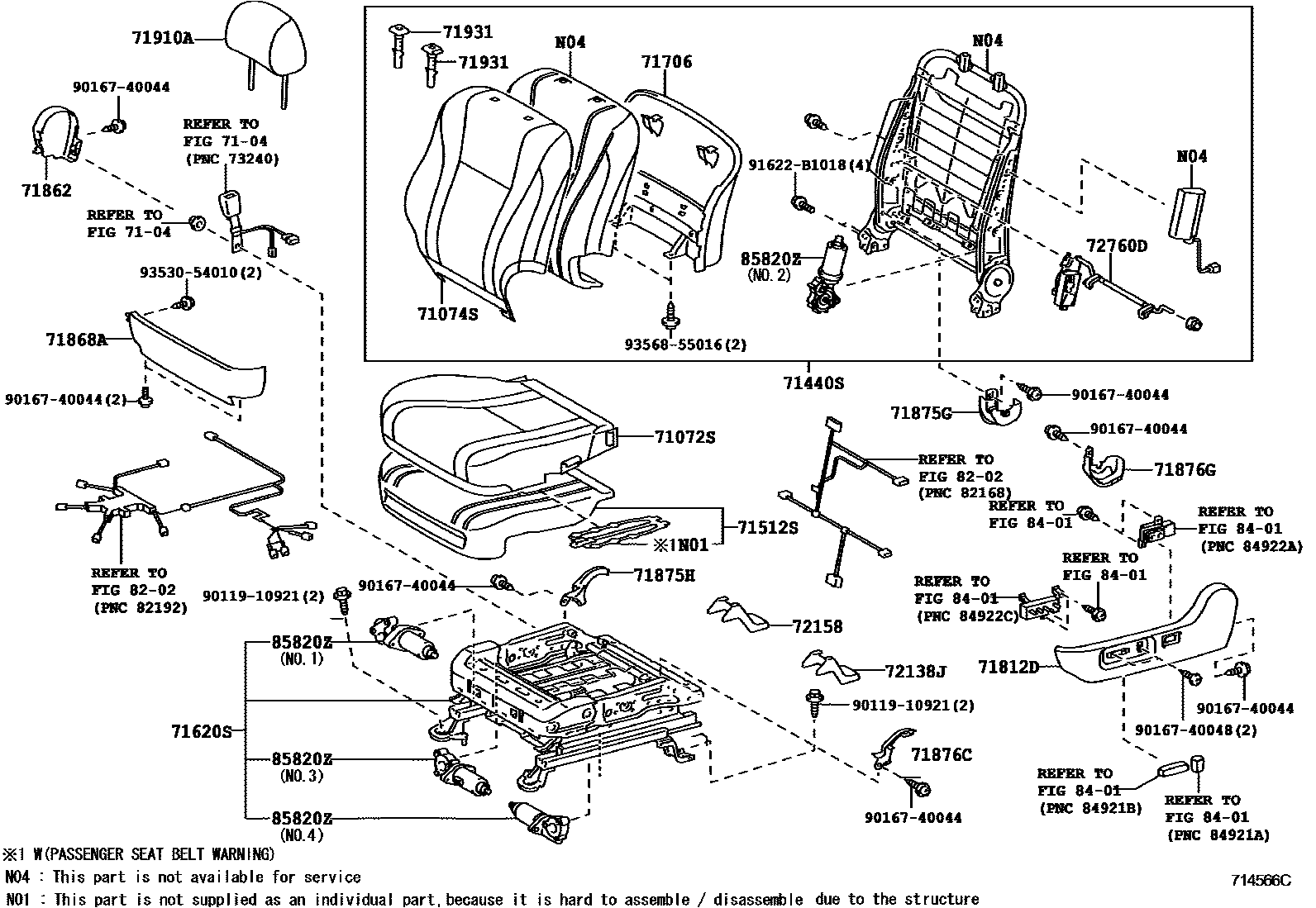 Toyota CAMRY 前排座椅和座椅滑轨 EPC diagram — 714566C