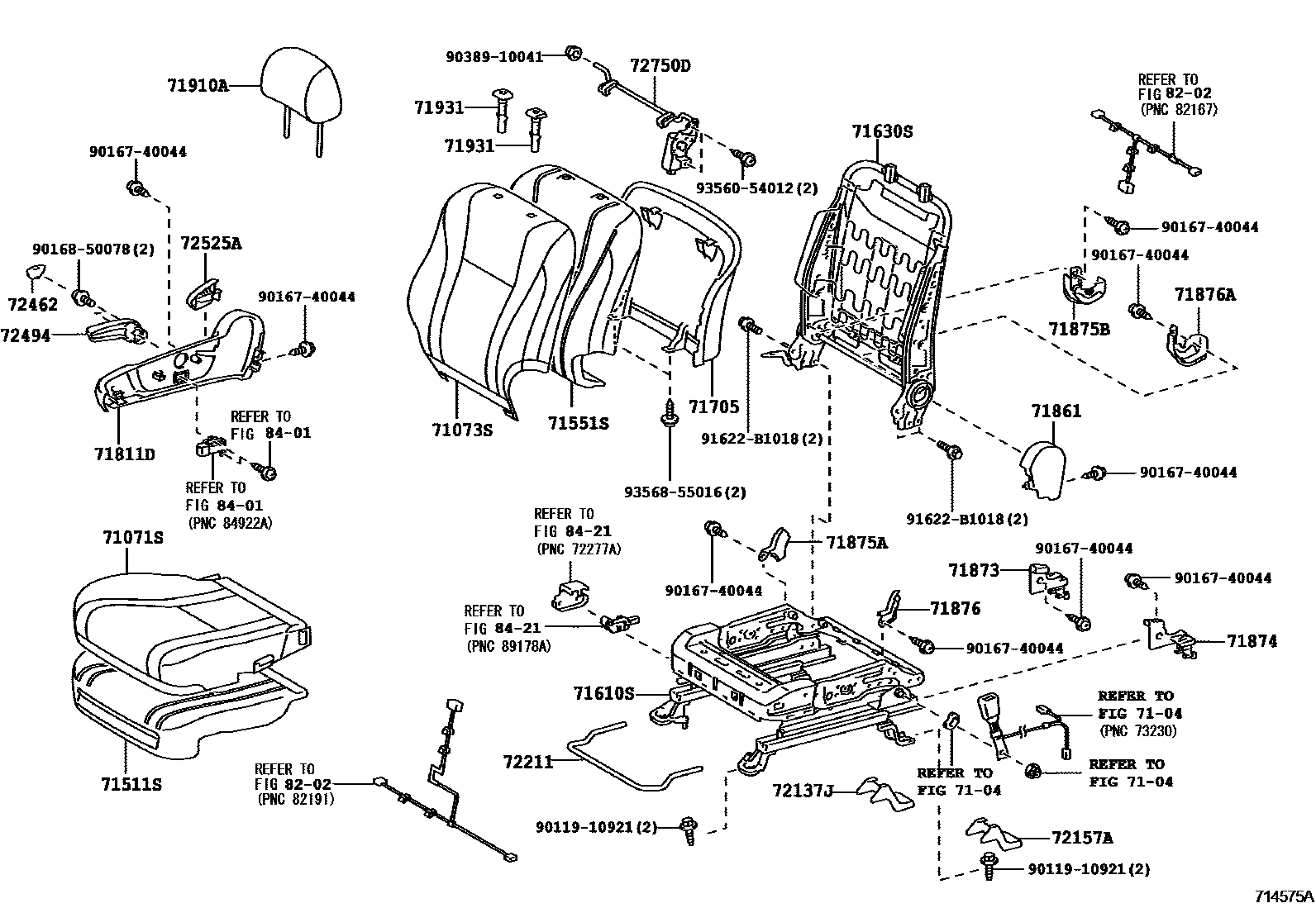 Toyota CAMRY 前排座椅和座椅滑轨 EPC diagram — 714575A