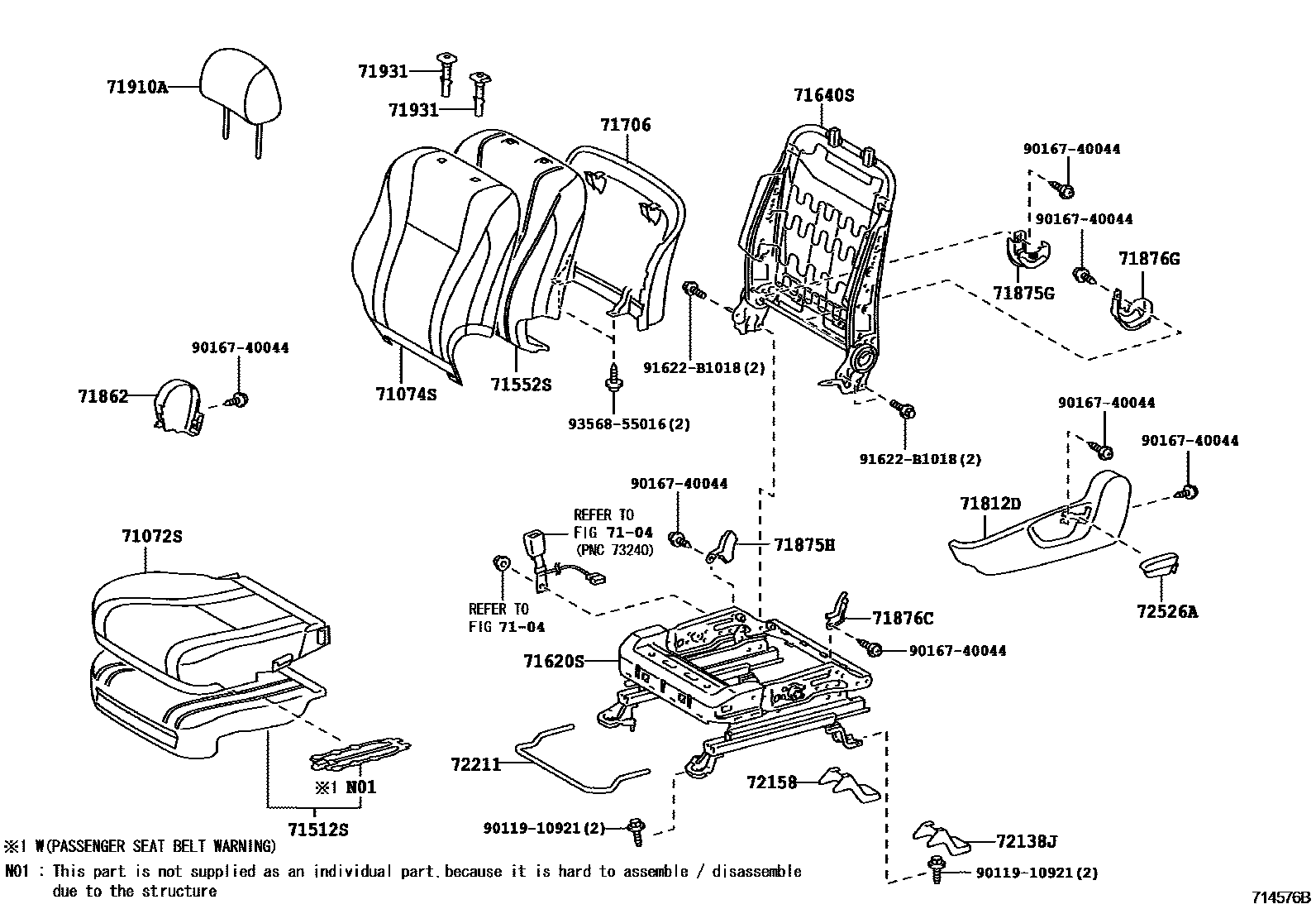 Toyota CAMRY 前排座椅和座椅滑轨 EPC diagram — 714576B