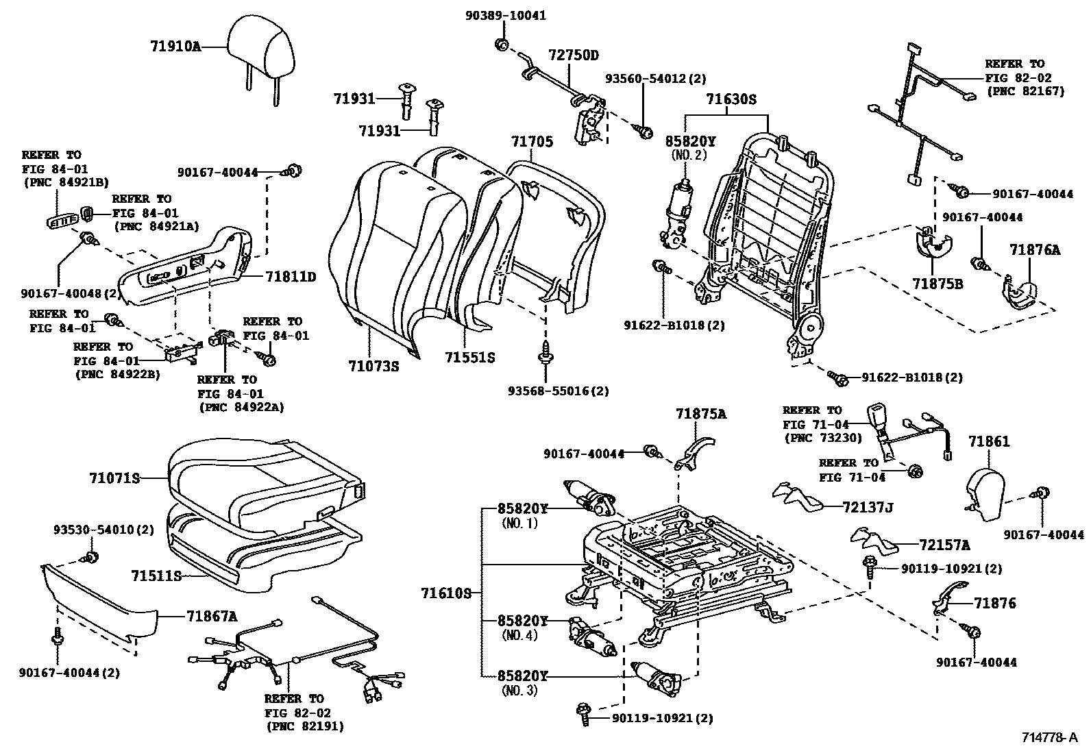Toyota CAMRY 前排座椅和座椅滑轨 EPC diagram — 714778A