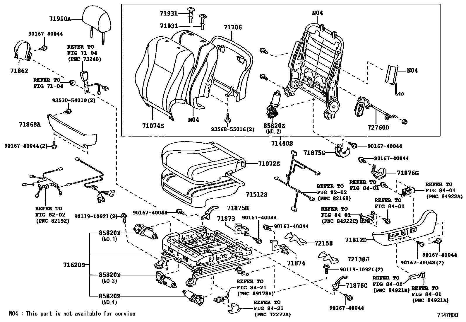 Toyota CAMRY 前排座椅和座椅滑轨 EPC diagram — 714780B