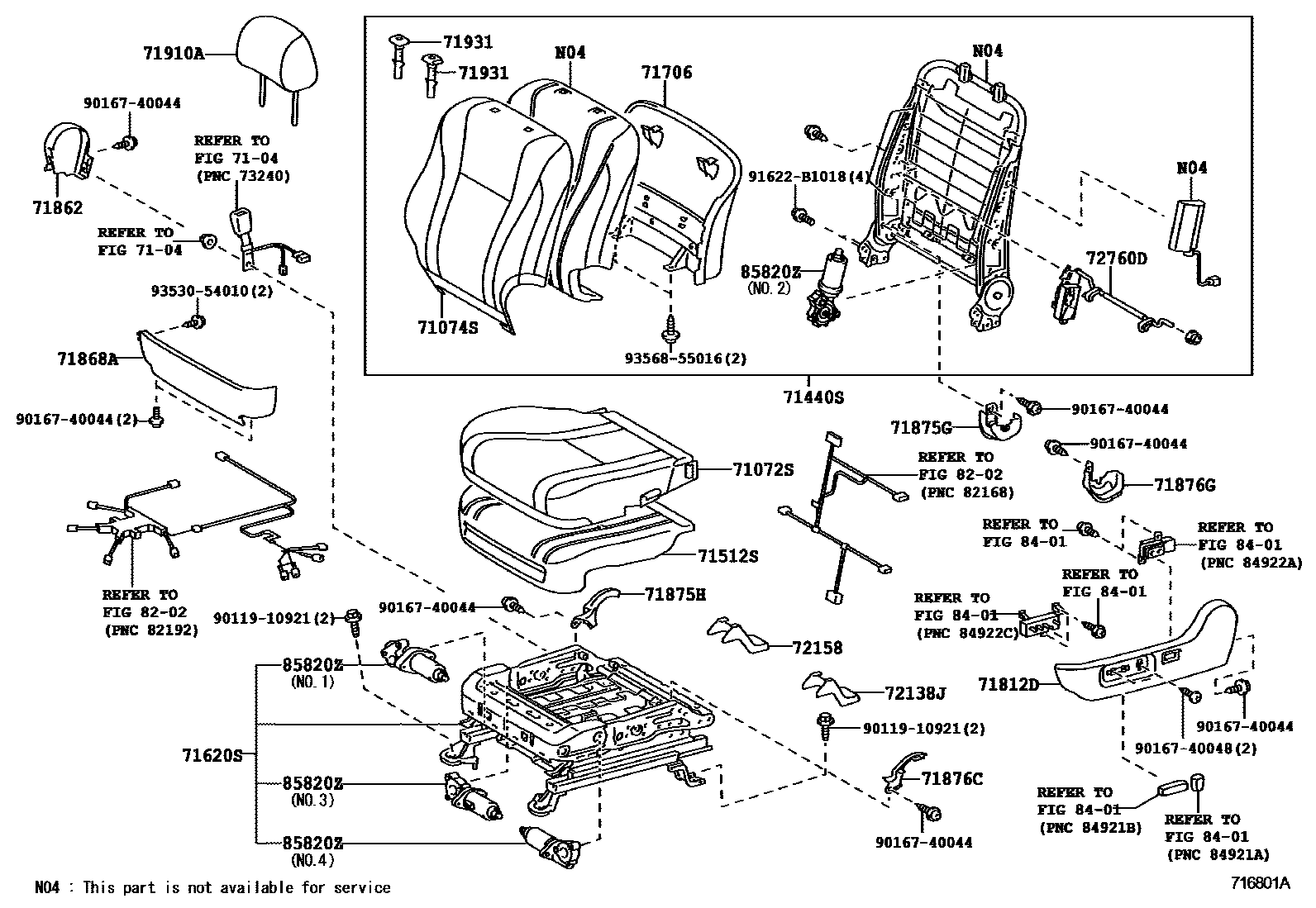 Toyota CAMRY 前排座椅和座椅滑轨 EPC diagram — 716801A