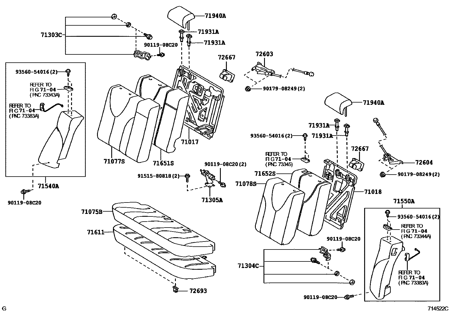 Toyota CAMRY 后排座椅和座椅滑轨 EPC diagram — 714522C