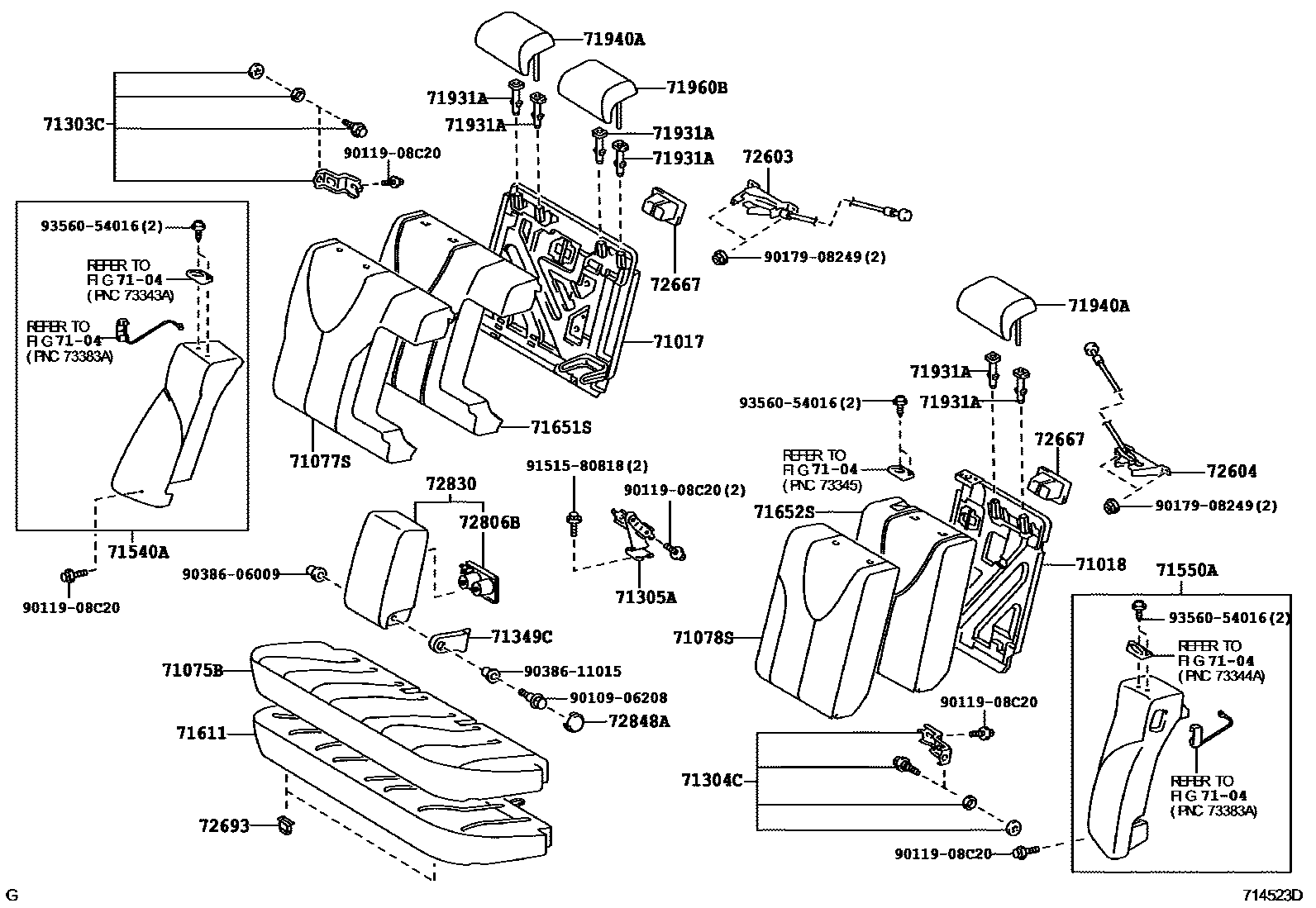 Toyota CAMRY 后排座椅和座椅滑轨 EPC diagram — 714523D