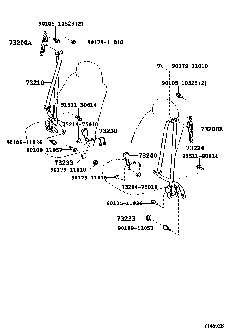 Toyota CAMRY 安全带和儿童保护座椅 EPC diagram — 714552B