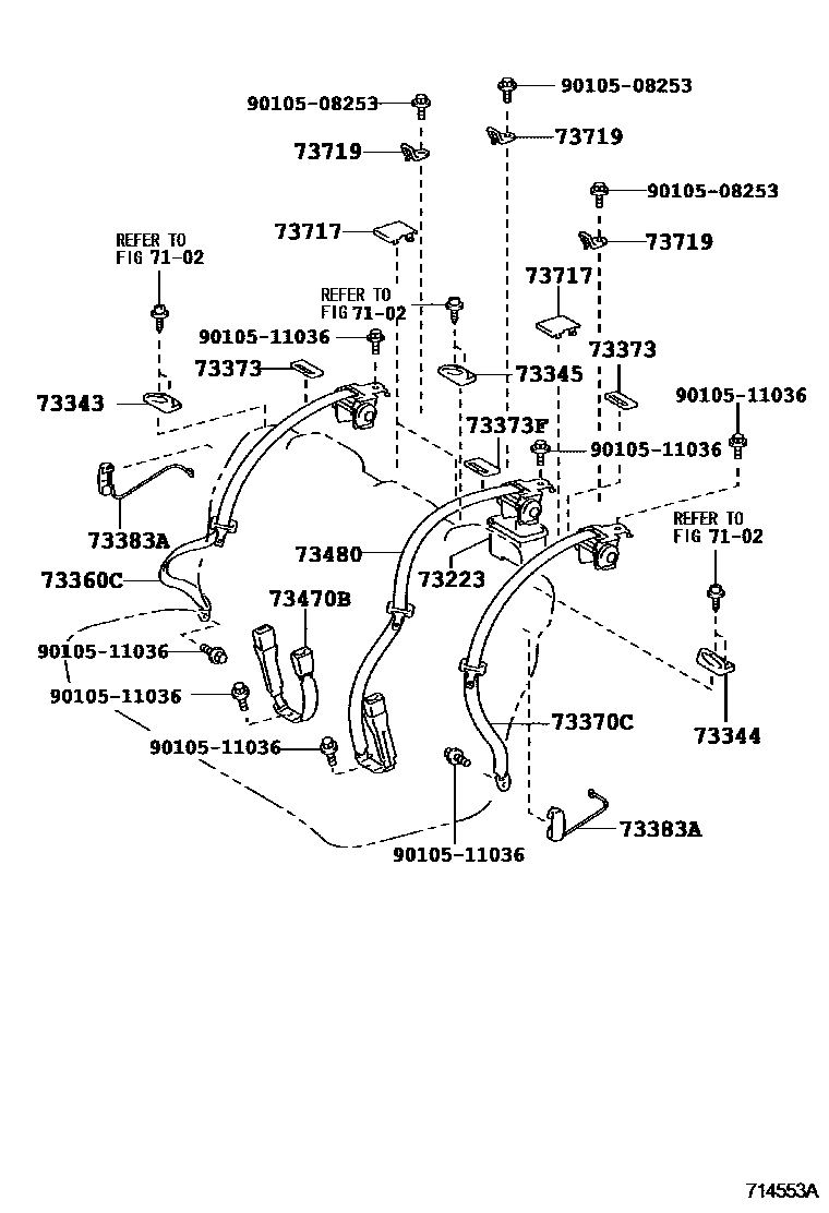 Toyota CAMRY 安全带和儿童保护座椅 EPC diagram — 714553A
