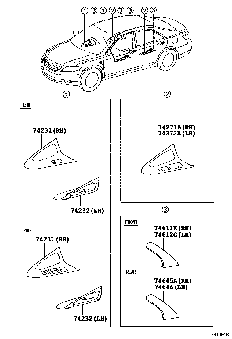 Toyota CAMRY 扶手和遮阳板 EPC diagram — 741984B