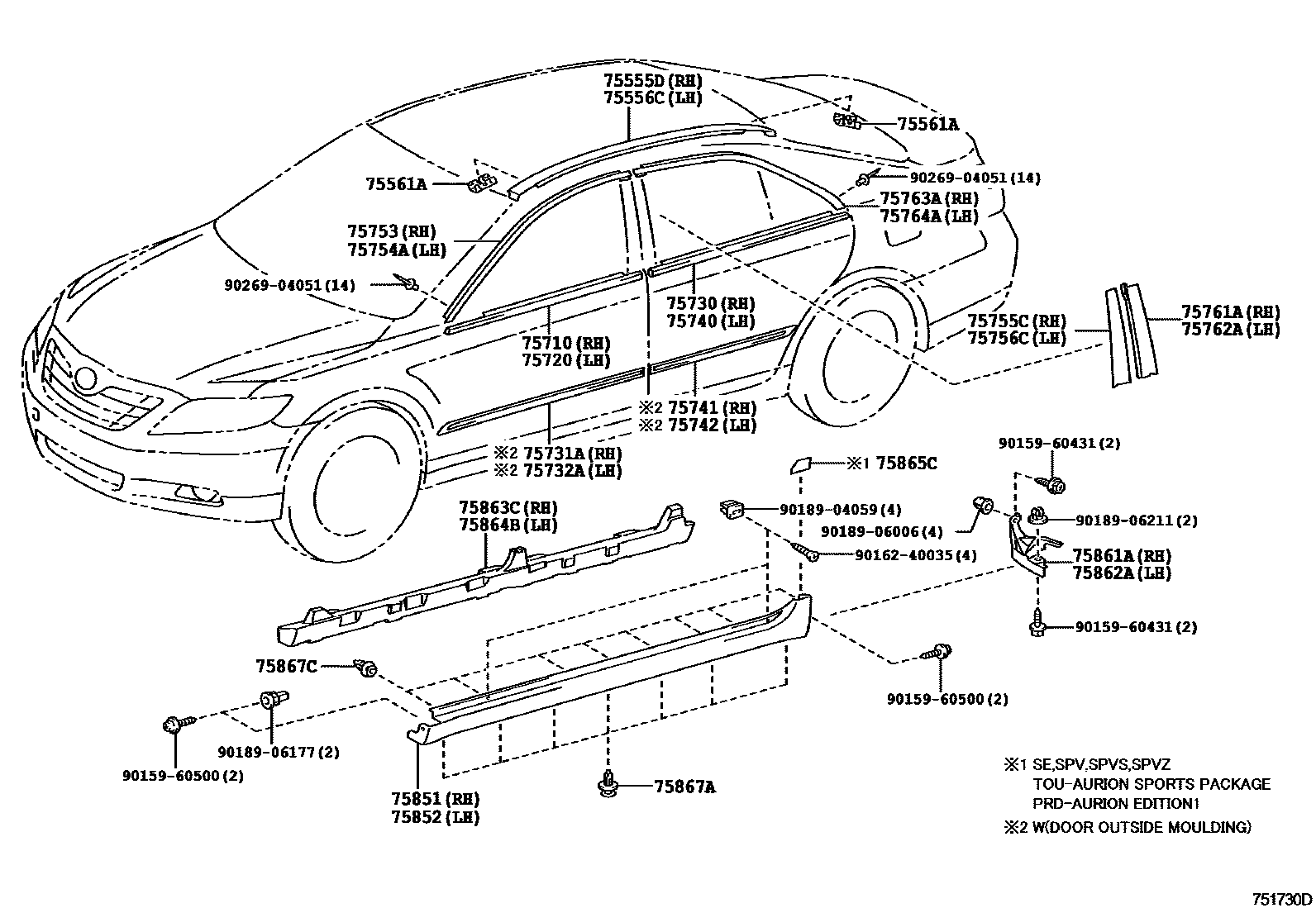 Toyota CAMRY 侧防护条 EPC diagram — 751730D