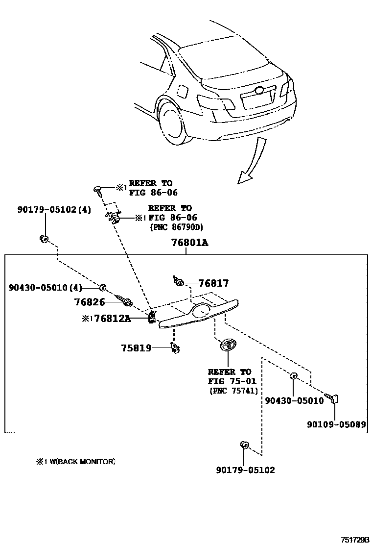 Toyota CAMRY 后防护条 EPC diagram — 751729B