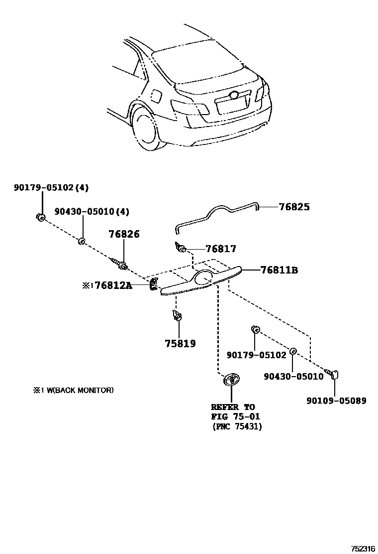 Toyota CAMRY 后防护条 EPC diagram — 752316