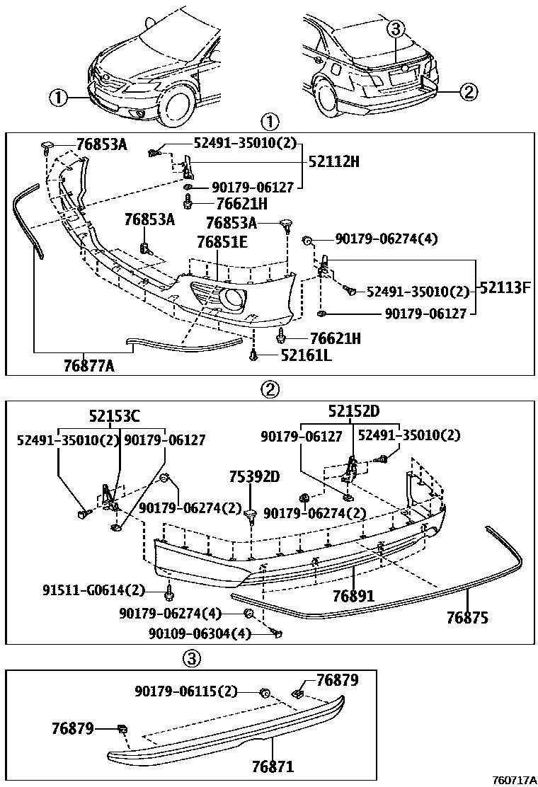 Toyota CAMRY 挡泥板和扰流板 EPC diagram — 760717A