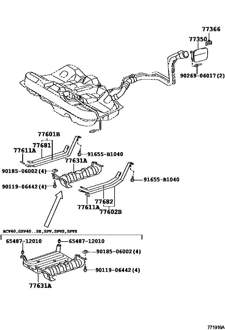 Toyota CAMRY 燃油箱和燃油管 EPC diagram — 771916A