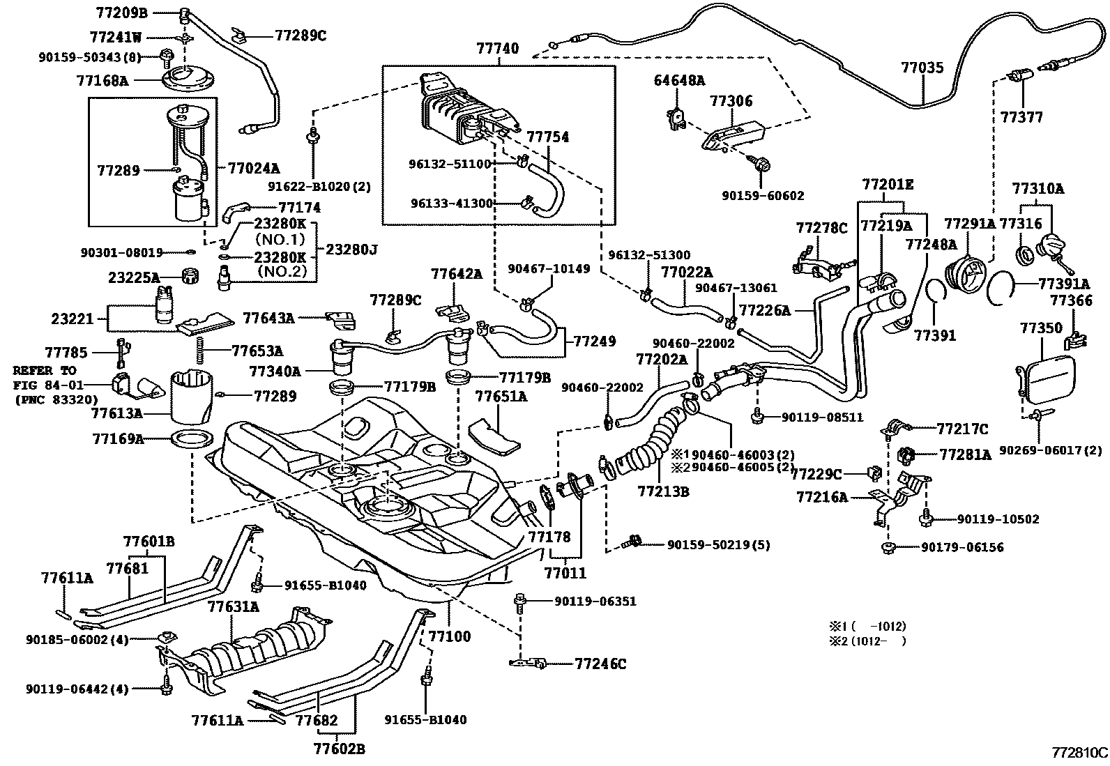 Toyota CAMRY 燃油箱和燃油管 EPC diagram — 772810C
