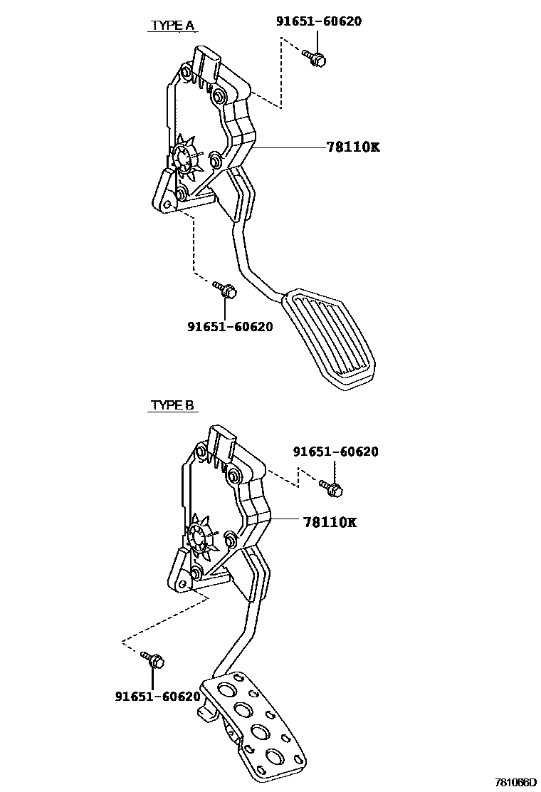 Toyota CAMRY accelerator pedal connecting rod EPC diagram — 781066D