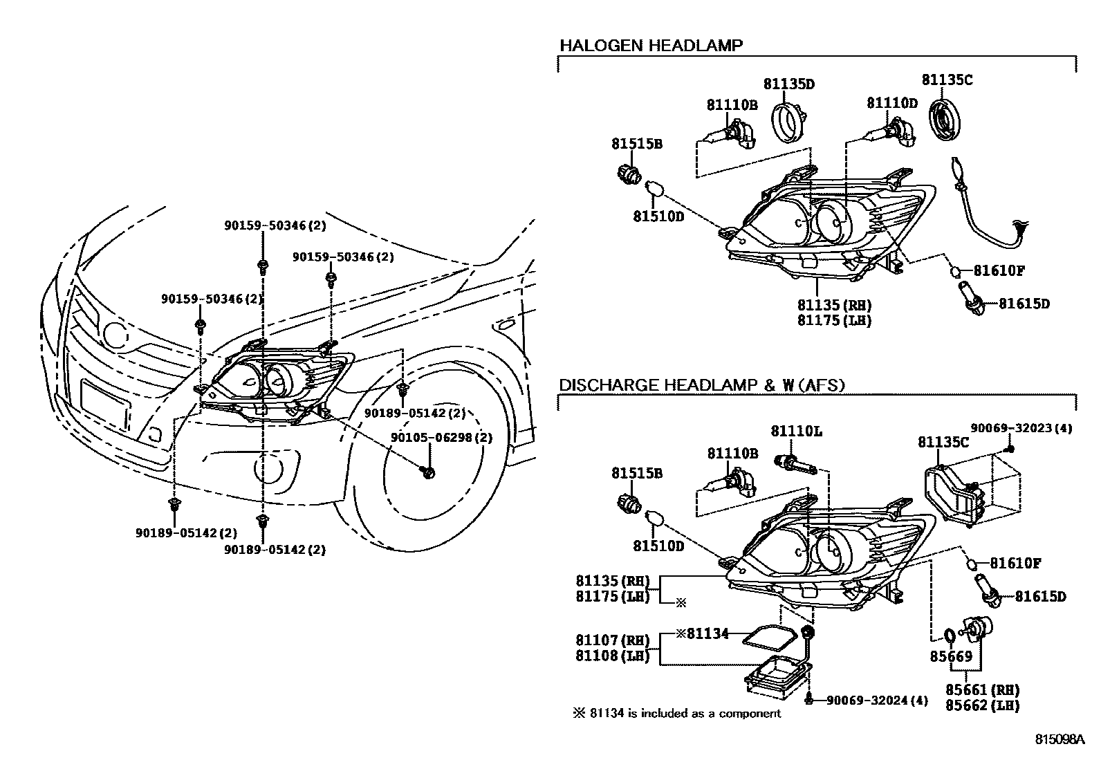 Toyota CAMRY Headlamp EPC diagram — 815098A