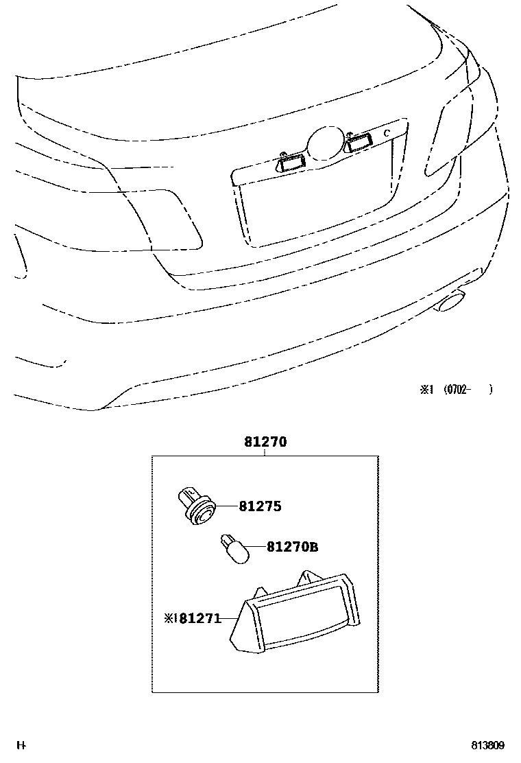Toyota CAMRY 后牌照灯 EPC diagram — 813809A