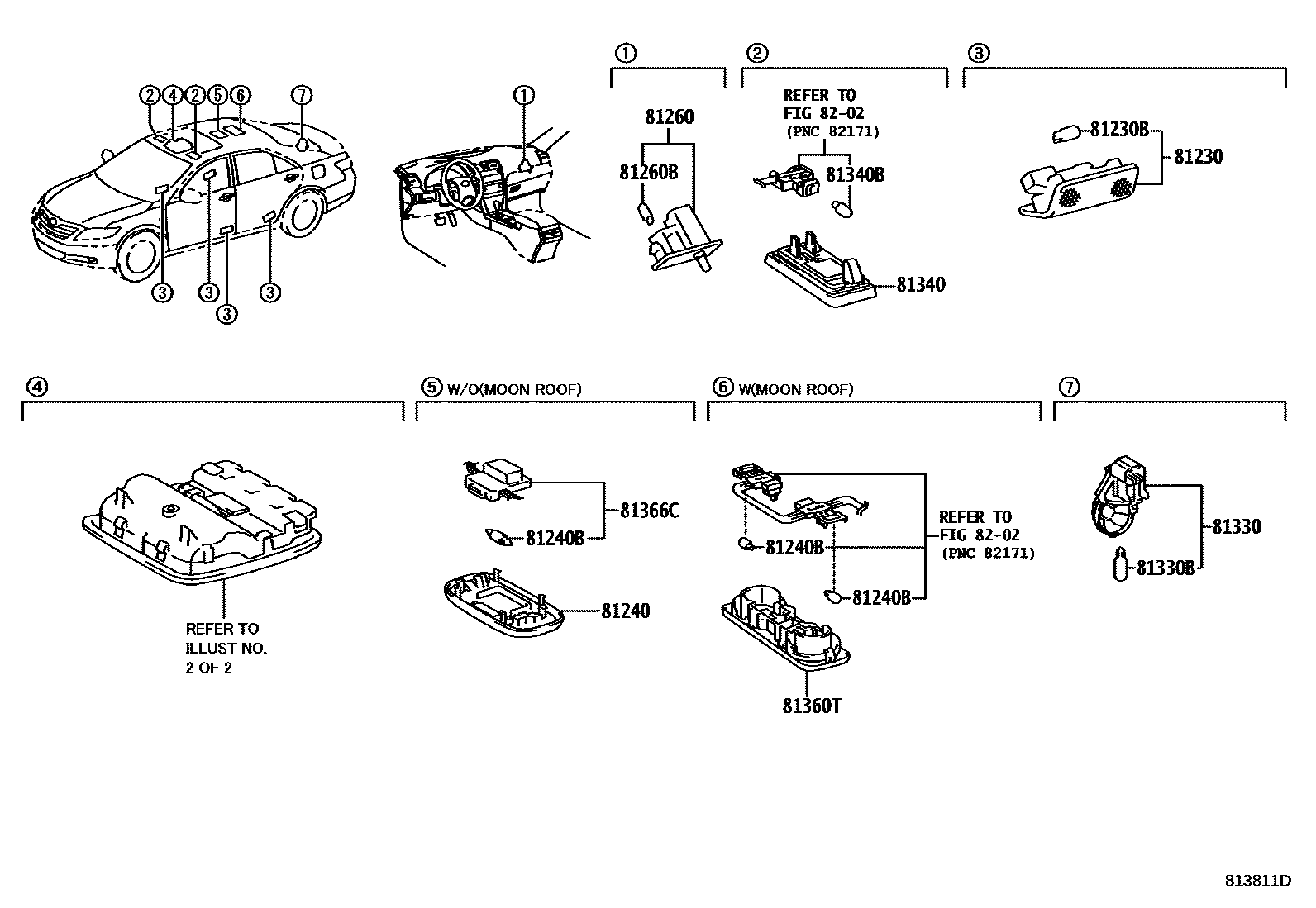 Toyota CAMRY 车内灯 EPC diagram — 813811D