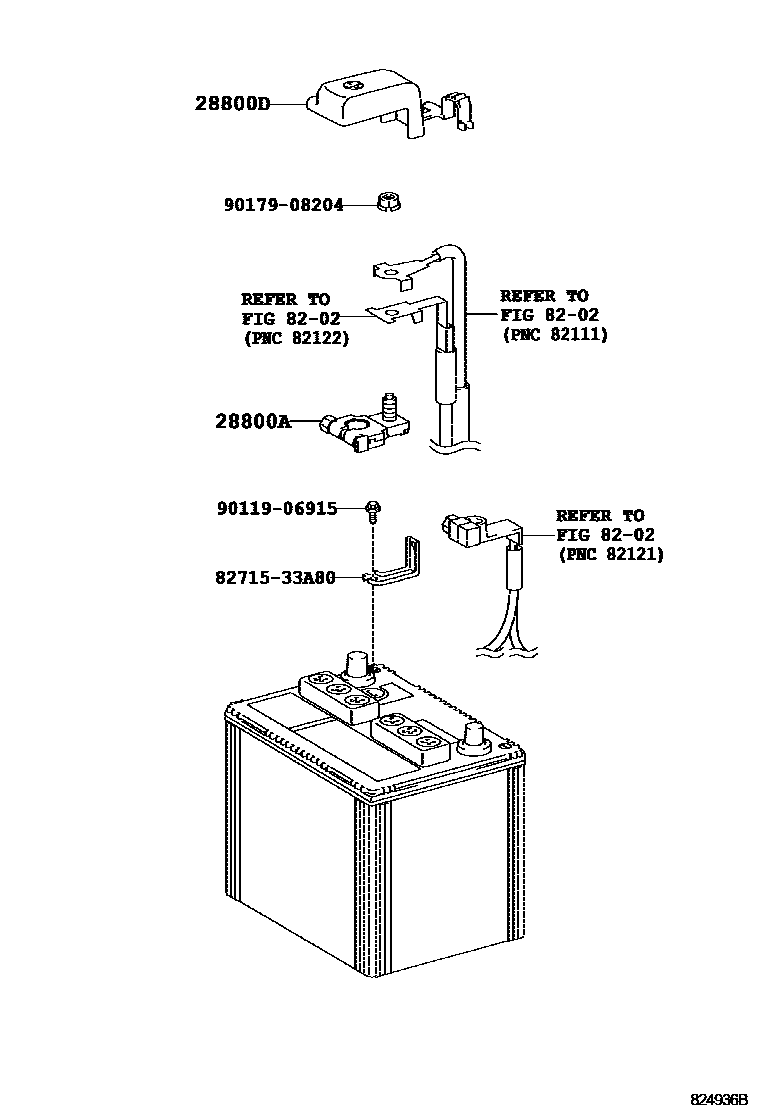 Toyota CAMRY 蓄电池和蓄电池电缆 EPC diagram — 824936B