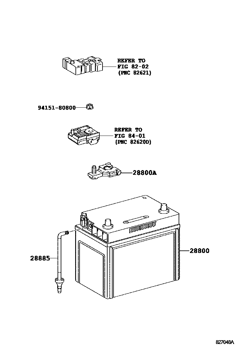 Toyota CAMRY 蓄电池和蓄电池电缆 EPC diagram — 827048A