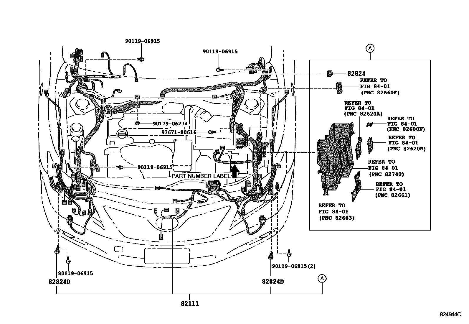 Toyota CAMRY 线束和卡夹 EPC diagram — 824944C