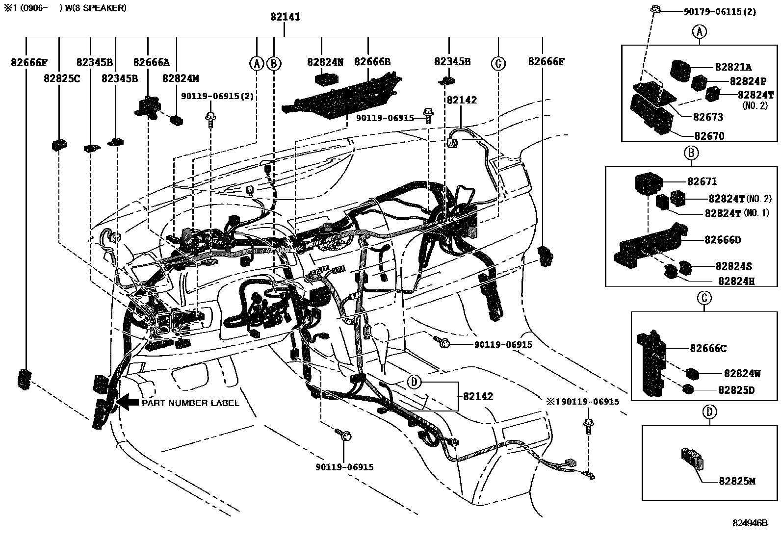 Toyota CAMRY 线束和卡夹 EPC diagram — 824946B