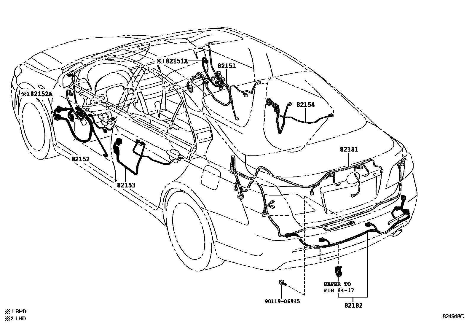 Toyota CAMRY 线束和卡夹 EPC diagram — 824948C