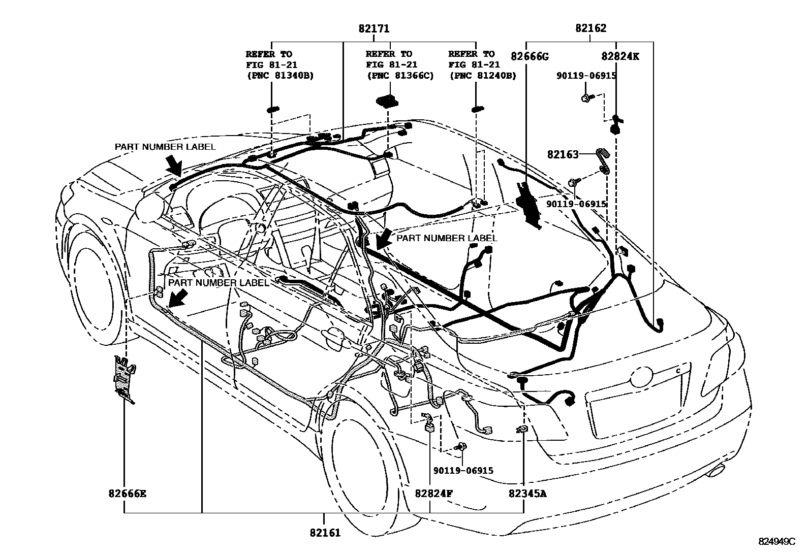 Toyota CAMRY 线束和卡夹 EPC diagram — 824949C