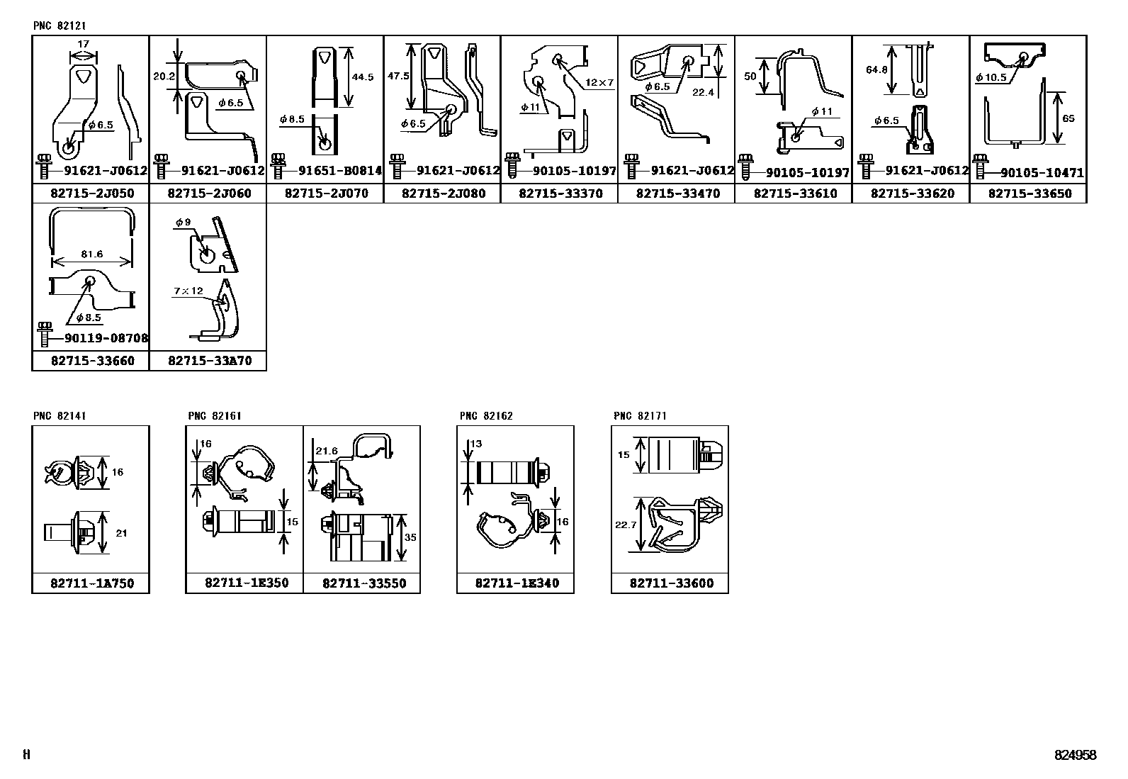 Toyota CAMRY 线束和卡夹 EPC diagram — 824958