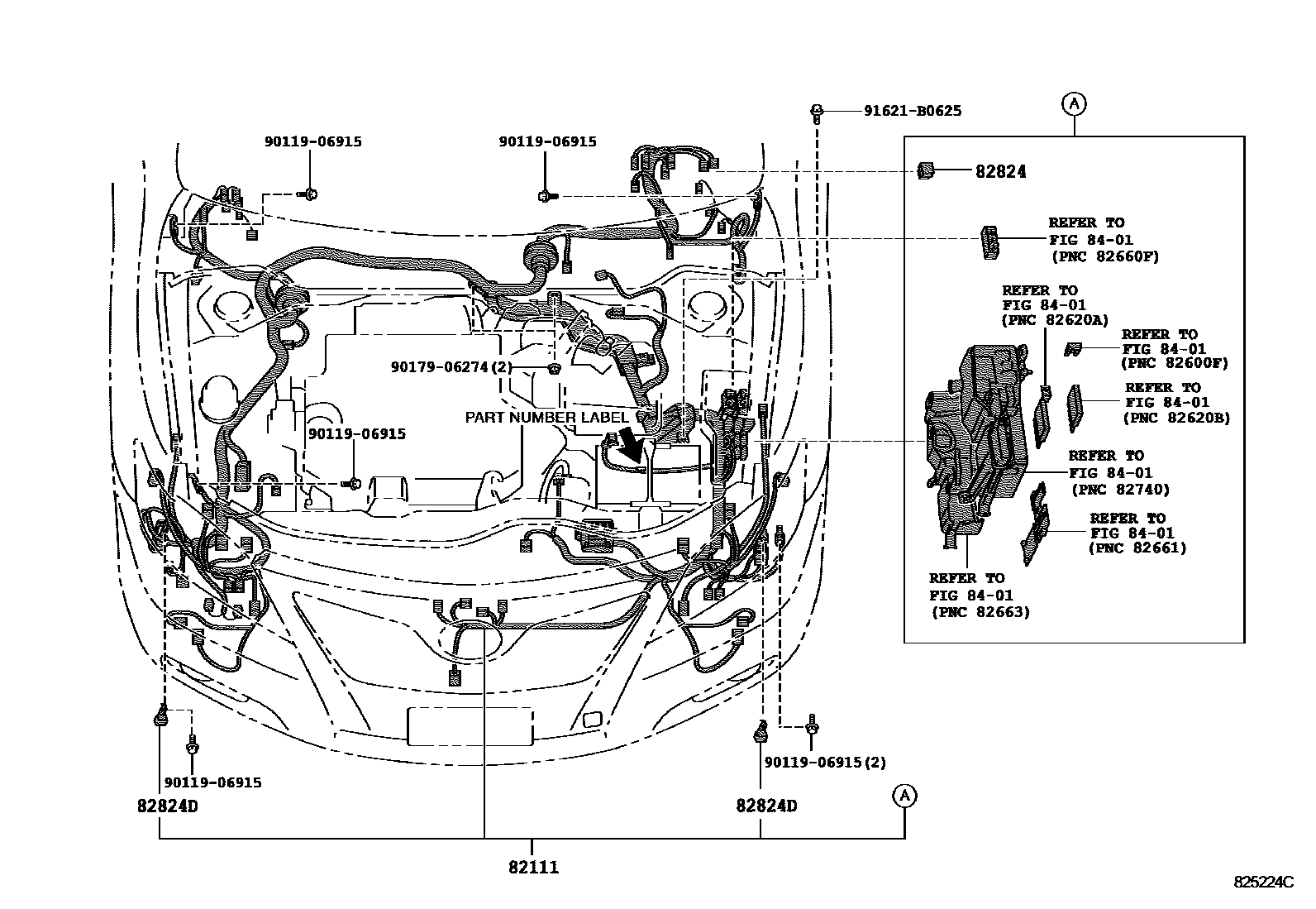 Toyota CAMRY 线束和卡夹 EPC diagram — 825224C