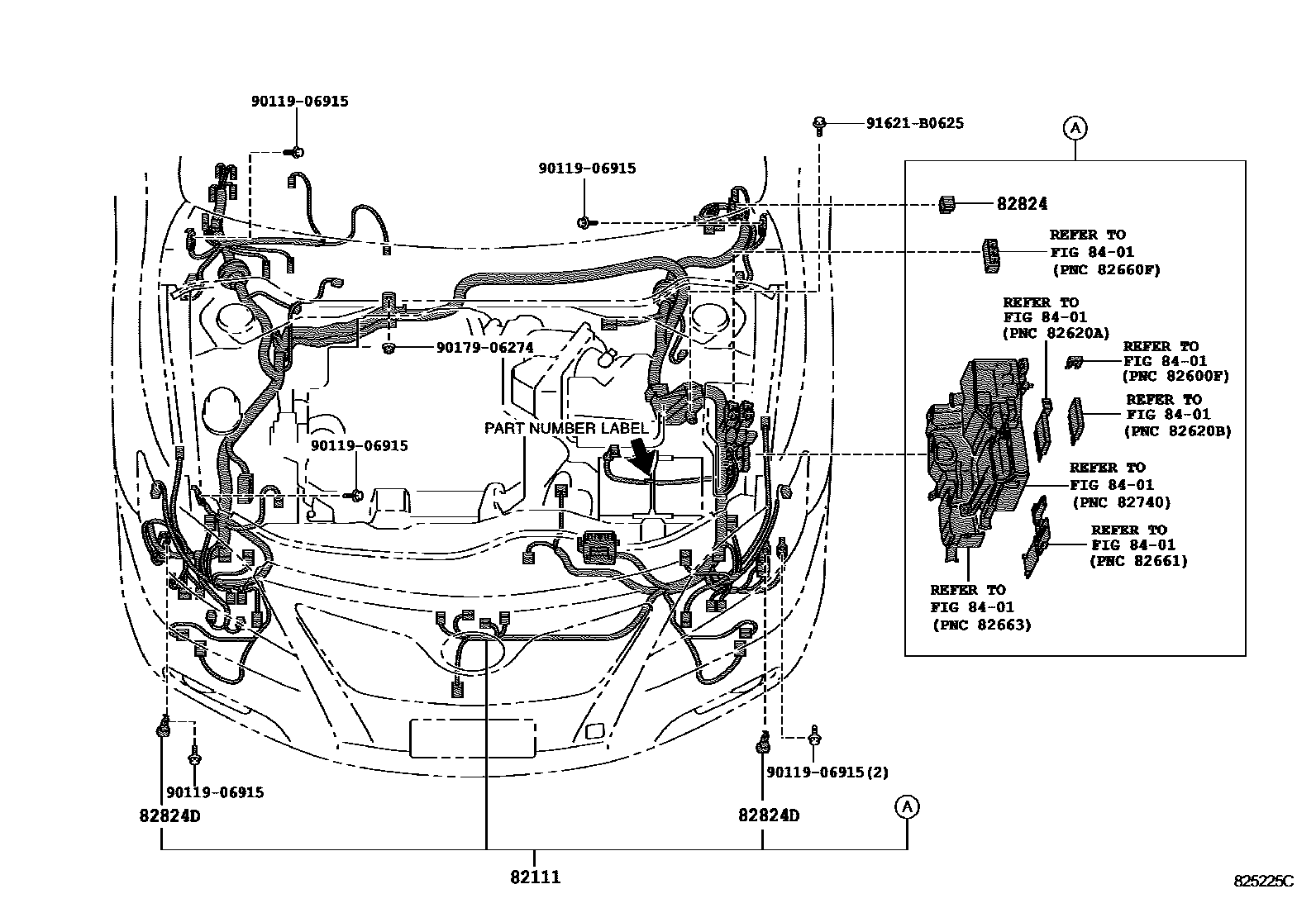 Toyota CAMRY 线束和卡夹 EPC diagram — 825225C
