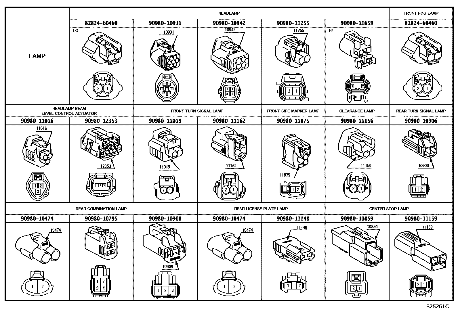 Toyota CAMRY 线束和卡夹 EPC diagram — 825261C