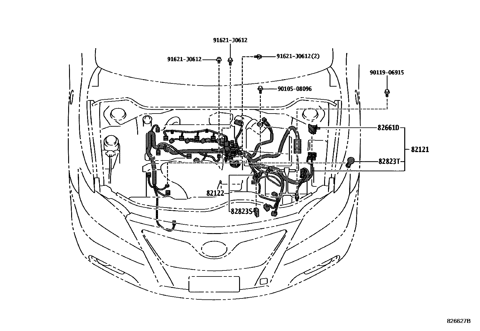 Toyota CAMRY 线束和卡夹 EPC diagram — 826627B