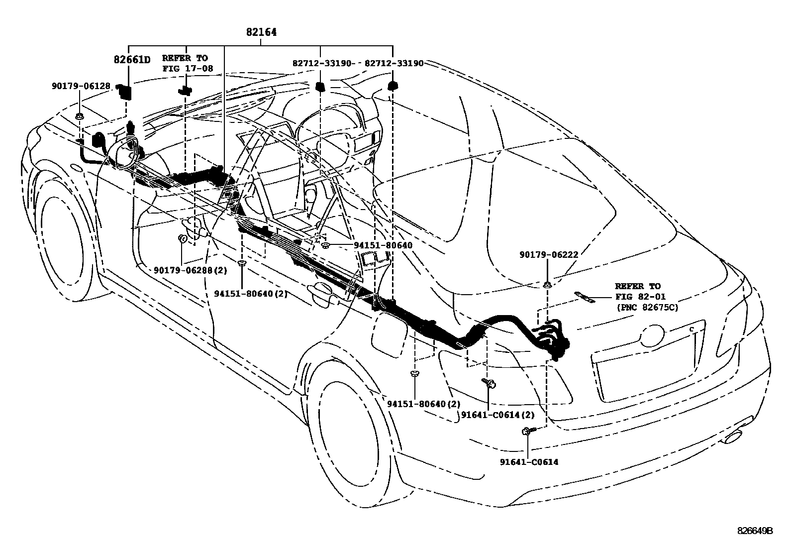 Toyota CAMRY 线束和卡夹 EPC diagram — 826649B