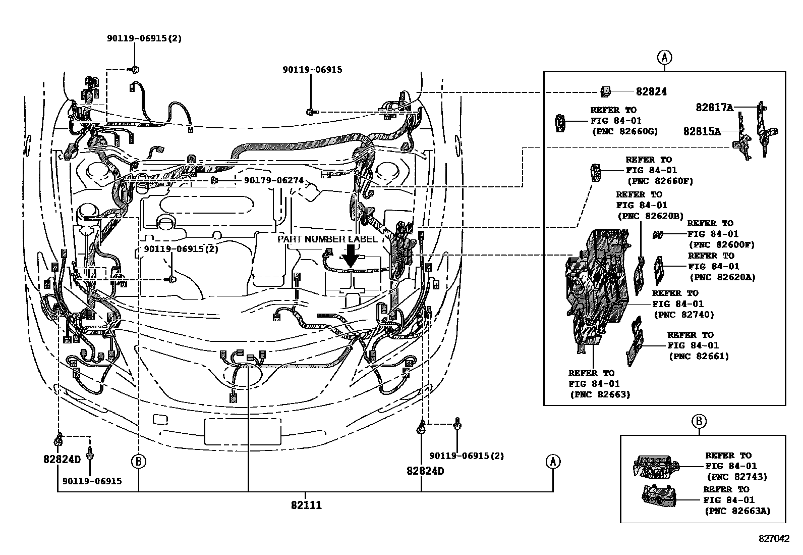 Toyota CAMRY 线束和卡夹 EPC diagram — 827042