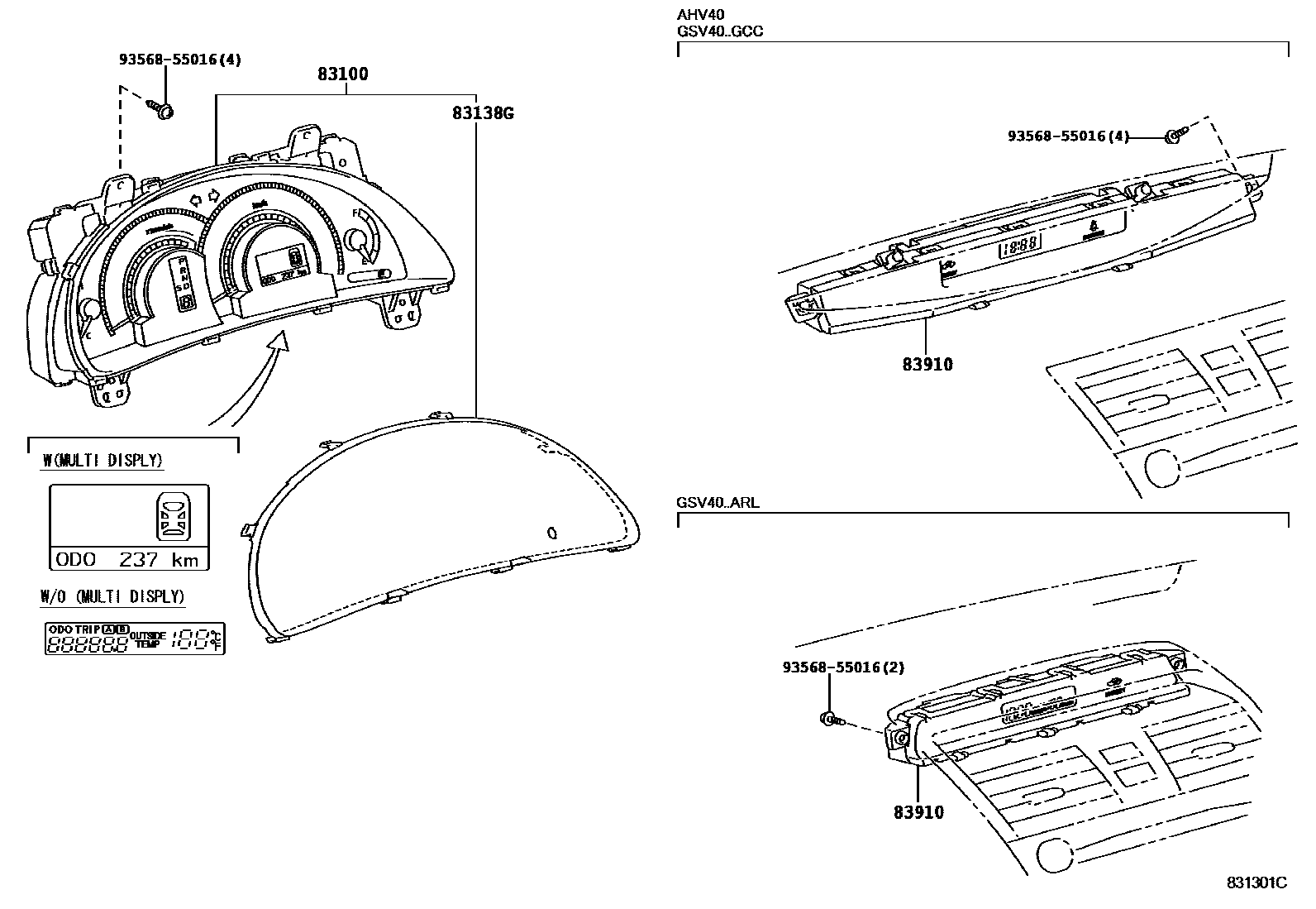 Toyota CAMRY 仪表 EPC diagram — 831301C