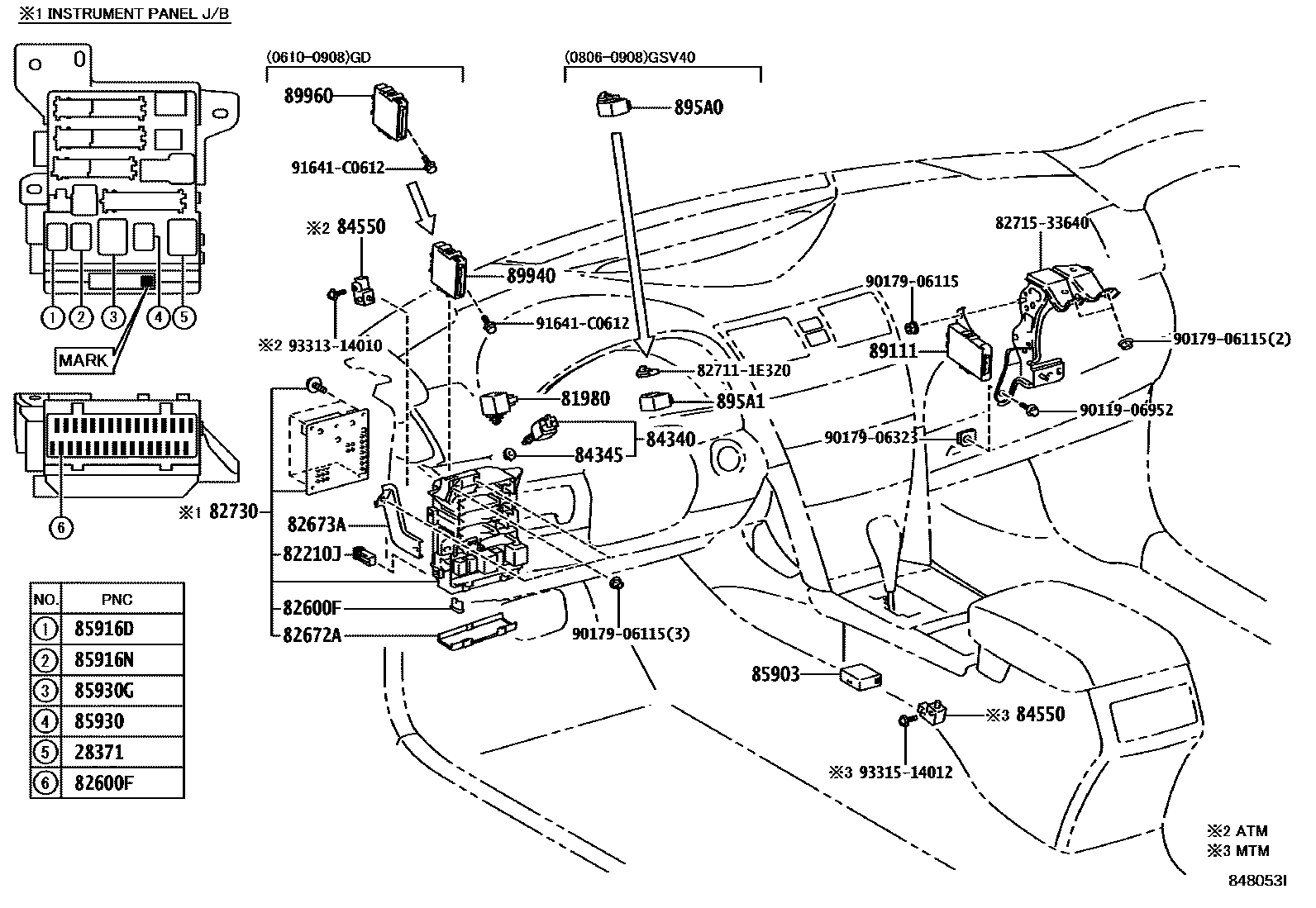 Toyota CAMRY 开关和继电器和ECU EPC diagram — 848053I